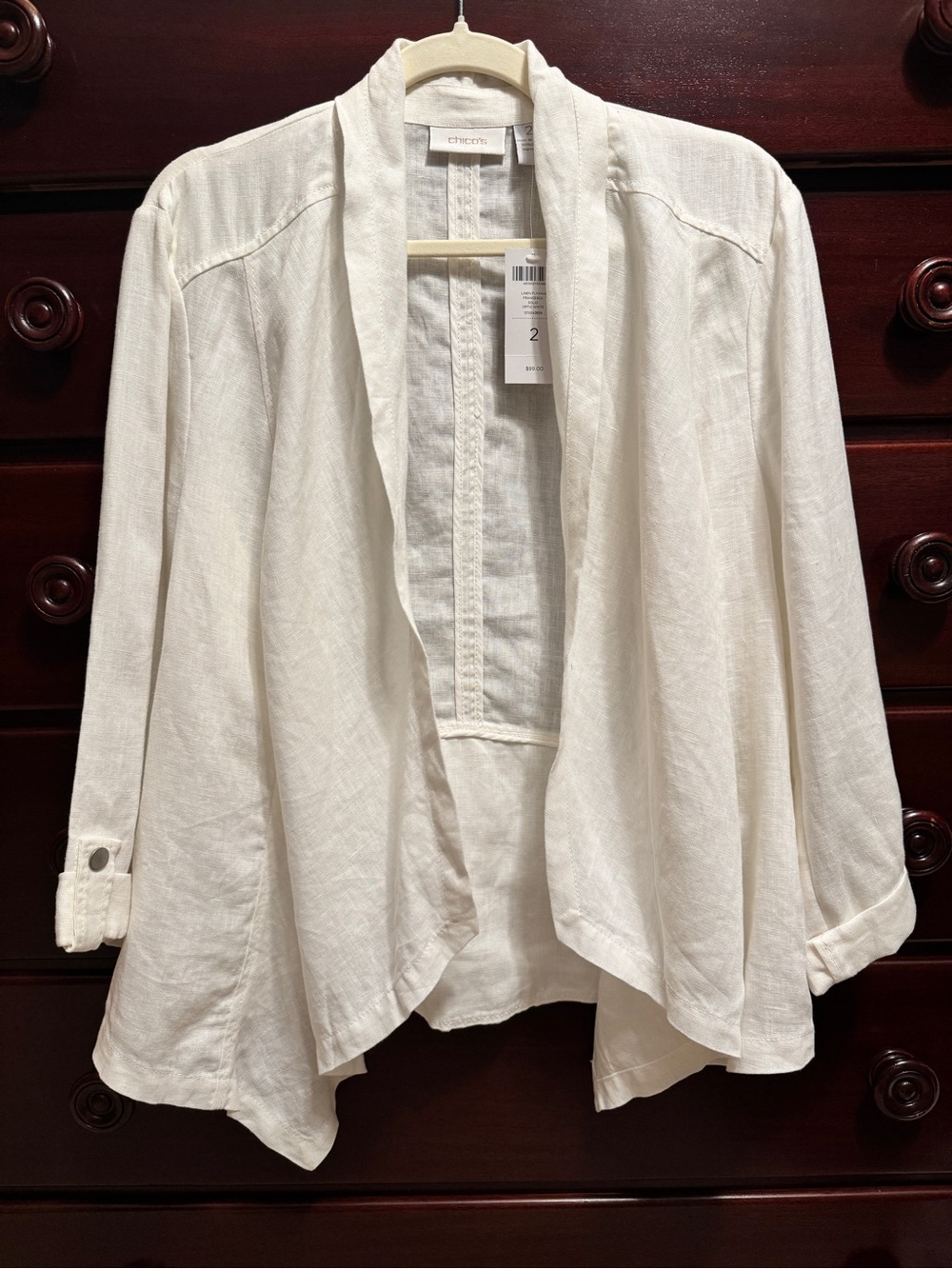 NWT Chico's White Open-Front Draped Jacket / Blazer Size 2